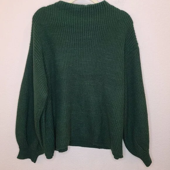 Zaful Sweater Womens Free Size Dark Green Knitted Lantern Sleeve Slouchy Casual - Picture 9 of 12
